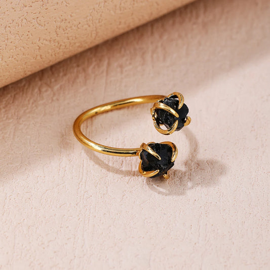 Black Agates Ring Women Rings Black Stone Rings for Women Double Stone Unshaped Ring GH001