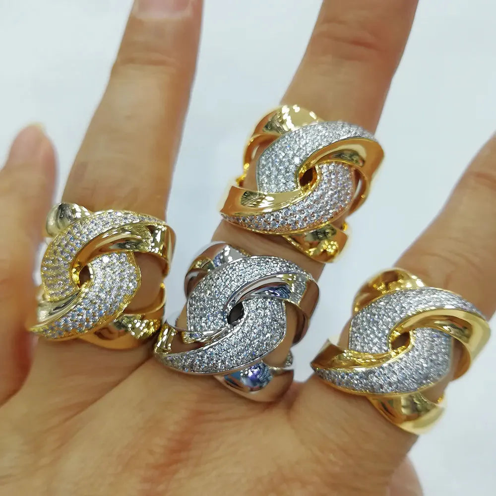 Crossover Luxury Statement Stackable Ring For Women Wedding Cubic Zircon Engagement Dubai Punk Bridal Top Finger Rings