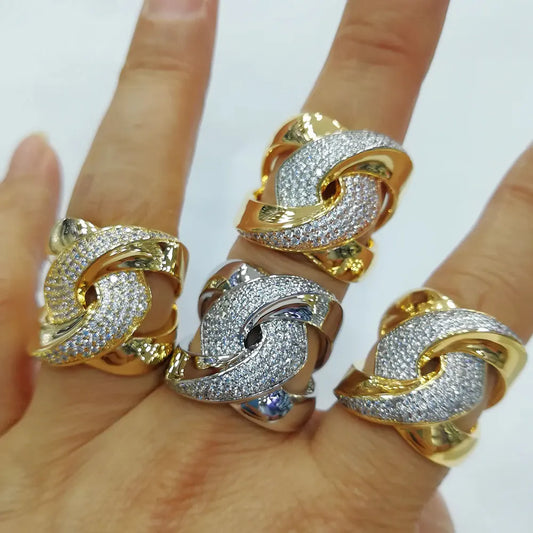 Crossover Luxury Statement Stackable Ring For Women Wedding Cubic Zircon Engagement Dubai Punk Bridal Top Finger Rings