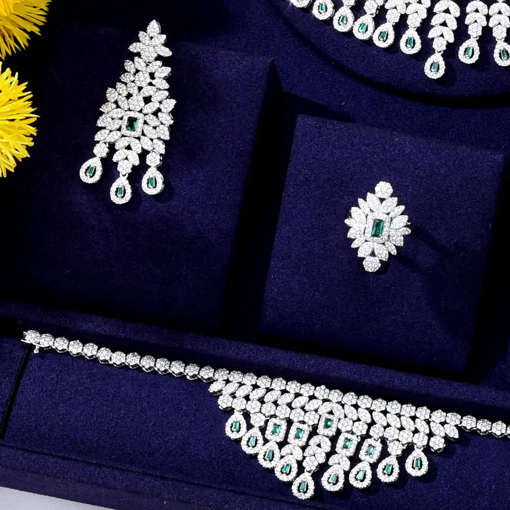 High Jewelry Luxury Princess 4PCS Indian Kundan Bridal Jewelry Set For Women Wedding Party Zircon Dubai Dubai jewelry Sets