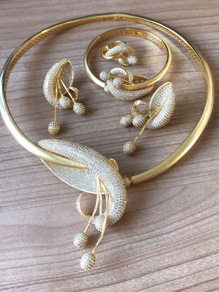 SUPER BIG Luxury 4PCS Bowknots African Jewelry Sets For Women Wedding Cubic Zirconia Dubai Bridal Jewelry Set