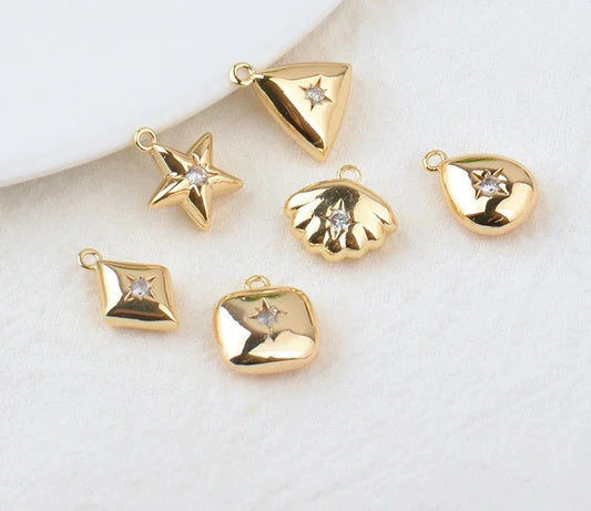 (203) 10x15MM 24K Gold Color Plated Brass with Zircon Star Charms Pendants High Quality Jewelry Findings Earrings Accessorie