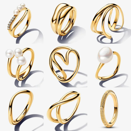 2024 New 925 Silver and gold Organically Shaped Stacking Rings For Women Fashion trend Organically Shaped Heart Ring DIY Jewelry
