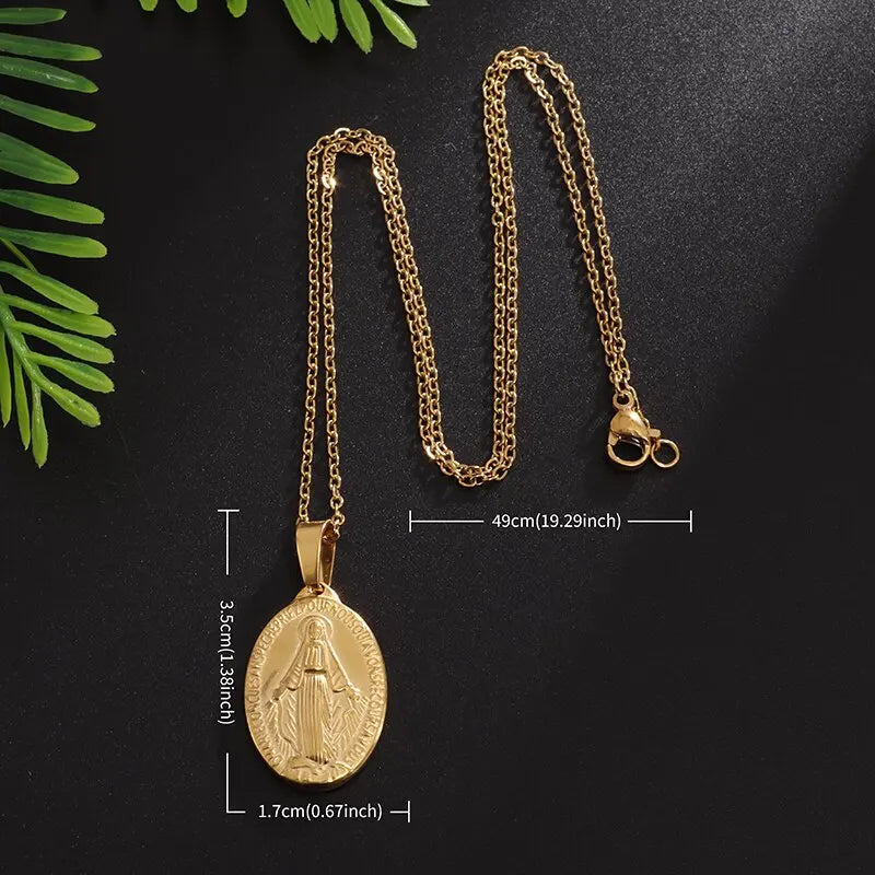Our Lady of Guadalupe Medal Pendant Stainless Steel Virgin Mary Necklace Women\\'s Prayer Jewelry Catholic Gift