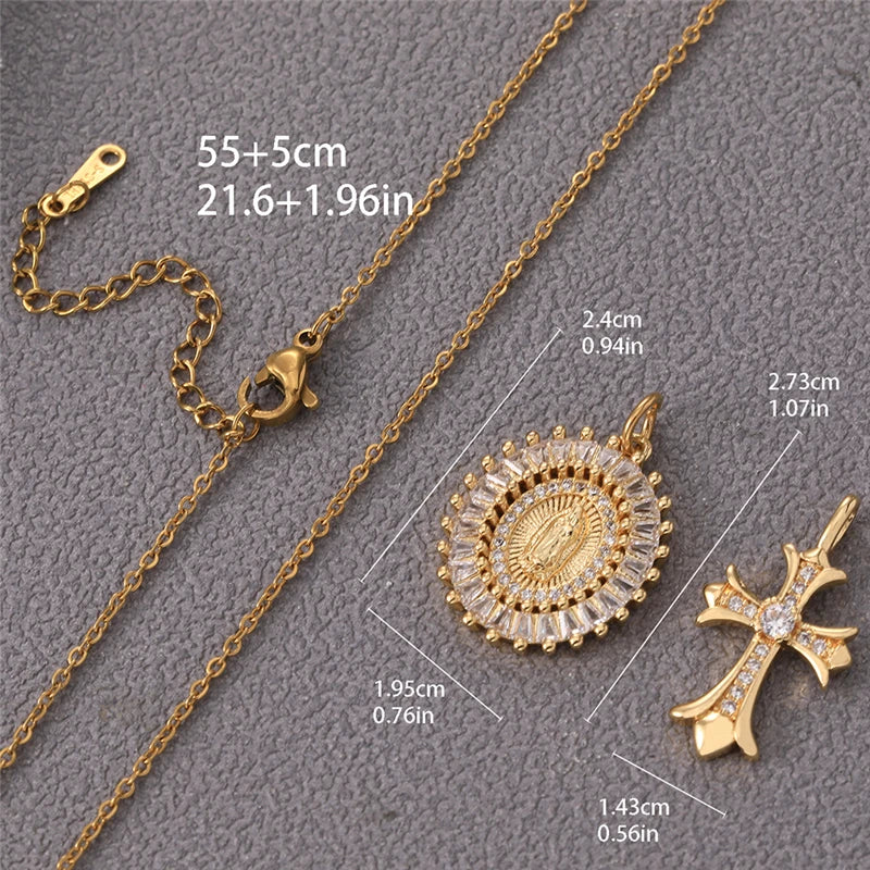 Multiple styles copper Necklace zircon Golden circular Cross Virgin Mary Pendent Necklaces For Charm Women Birthday Jewelr
