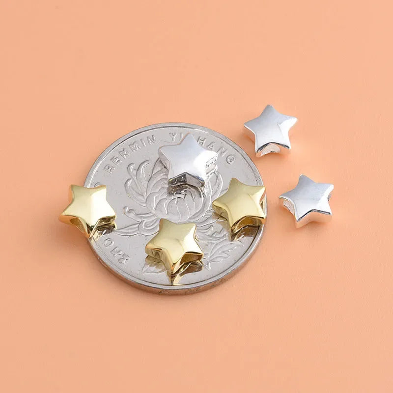 Real 925 Sterling Silver Fashion Sweet Star Charm Beads Handmade DIY Accessories Fine S925 Jewelry Wholesale HY059