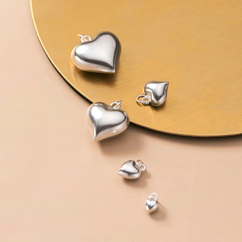 Real 925 Sterling Silver 3D Love Romantic Heart 4 6 8 13 15mm Charm Pendant Handmade DIY Accessories Wholesale DZ20