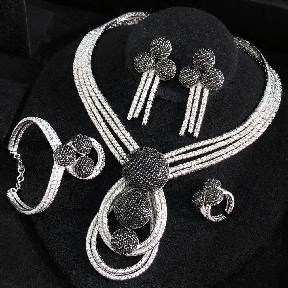 Luxury 4pcs Round Ball African Jewelry Sets Necklace Earring Bangle Ring Set For Women Wedding Jewelry Trendy HOT New 2024