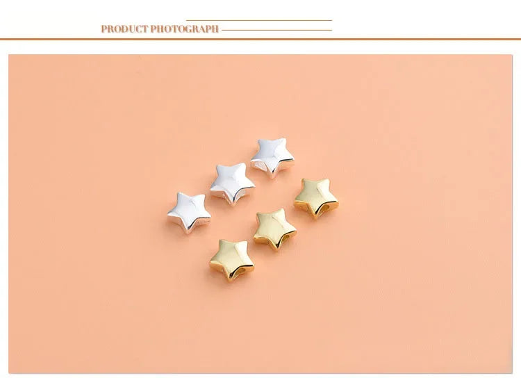 Real 925 Sterling Silver Fashion Sweet Star Charm Beads Handmade DIY Accessories Fine S925 Jewelry Wholesale HY059