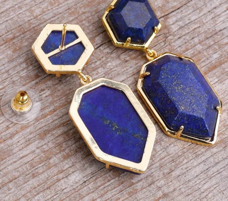 Trendy Gem Stone Dangle Earrings For Women Fashion Bold Lapis Obsidian Amethysts Crystal Stud Earring Natural Stone Jewelry