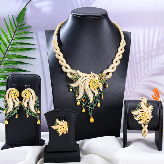 4PCS Luxury African Jewelry Set For Women Wedding Bridesmaid Jewelry Sets Necklace Earring Bracelet Ring Party  Sets