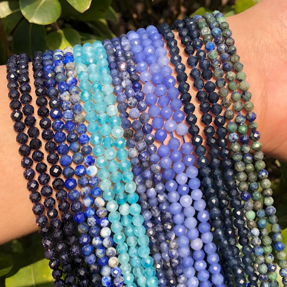 Natural Small Faceted 2mm 3mm 4mm Stone Beads Zircon Round Lapis Lazuli Red ruby Aquamarines Beads For DIY Jewelry Making 15''