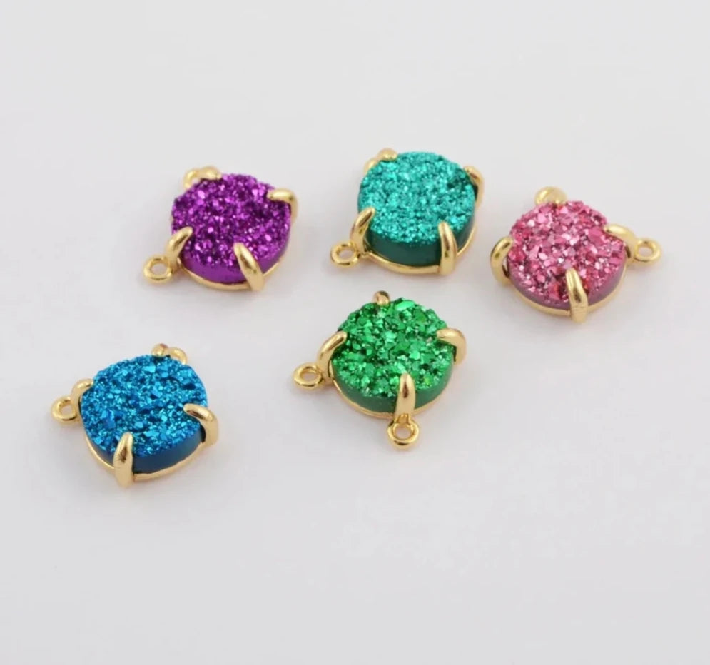 Design 5/10PCS 10mm Round Golden Claw Natural Agates Druzy Titanium Rainbow Drusy Connectors for Necklace Jewelry Gifts