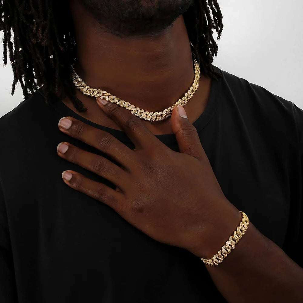 Hip Hop Cuban Link Chain Necklace Silver/18k Gold Plated 10/12/14/15/20mm Iced Out Diamond CZ Gift for Him/Her