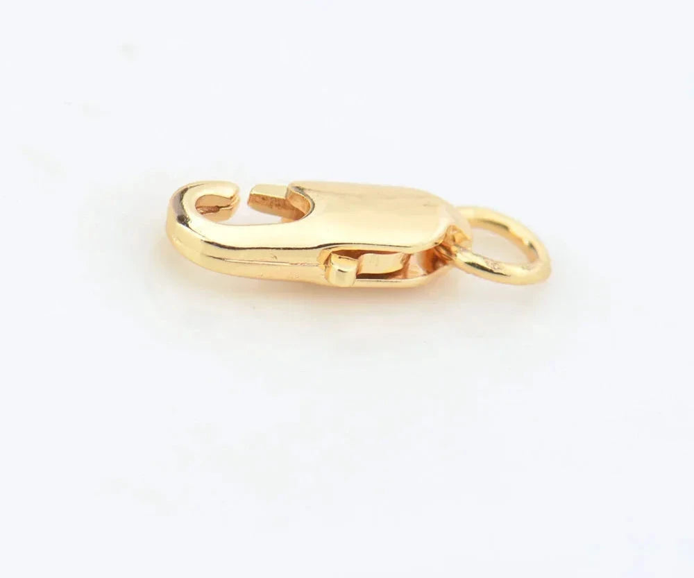 (3328) 5x12MM 24K Gold Color Plated Brass Rectangle Lobster Clasps Necklace Clasps High Quality Jewelry Accessories