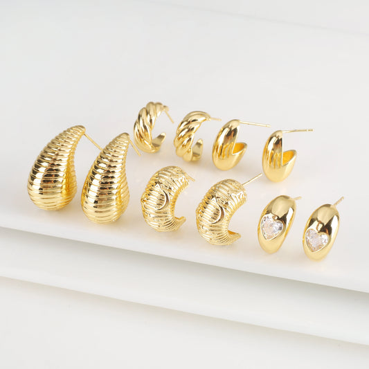 5 Styles Gold-Plated Simple Water Drop Three-Dimensional Ladies Drop Earrings Punk Twist Earrings For Woman Daily Wear Jewelry
