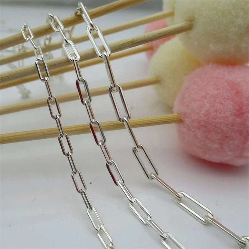 10cm/Lots 925 Sterling Silver Paperclip Chain For Jewelry Making DIY Square Link Chain Accessories ( Not Cut )