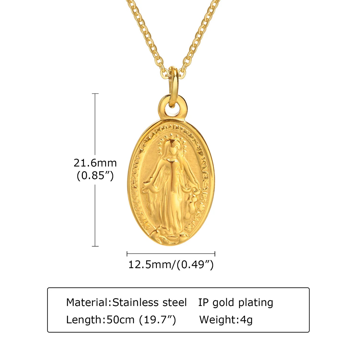 Women Necklace Virgin Mary Guadalupe Charm Pendant, Stainless Steel Jewelry