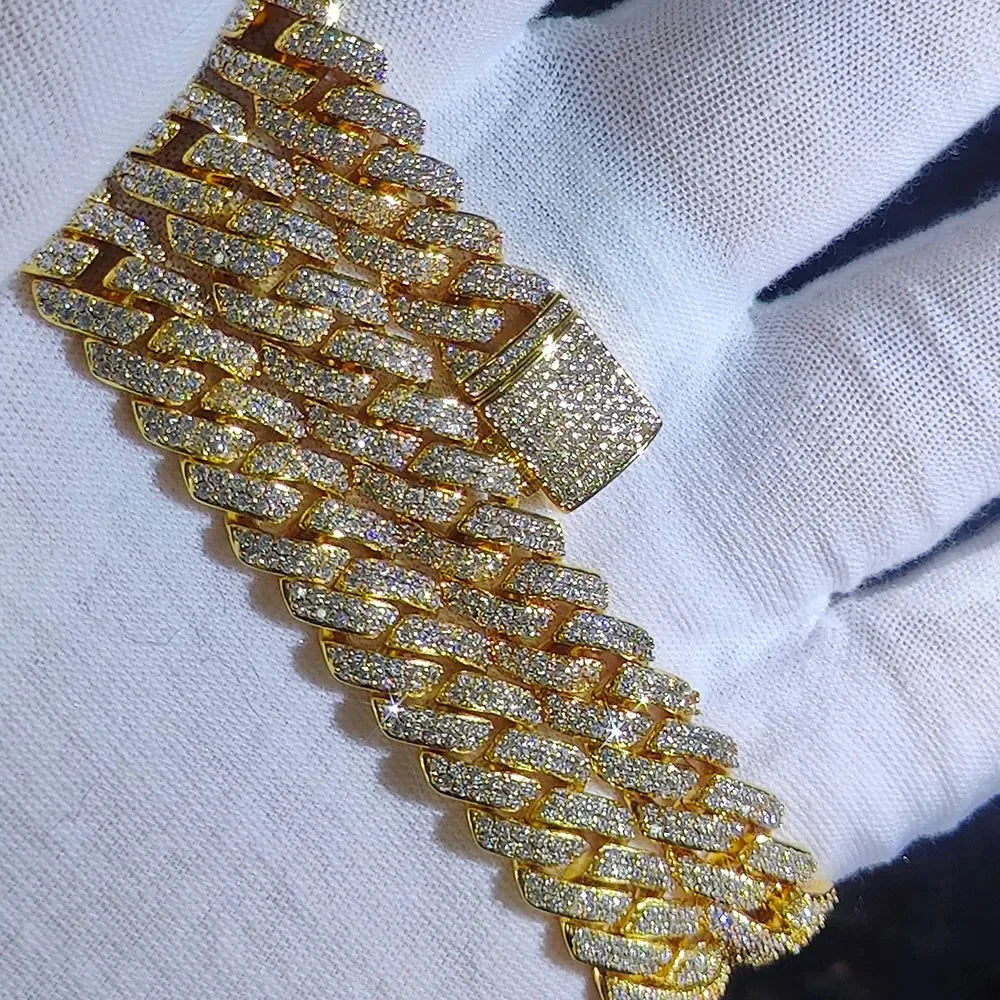 Hip Hop Cuban Link Chain Necklace Silver/18k Gold Plated 10/12/14/15/20mm Iced Out Diamond CZ Gift for Him/Her