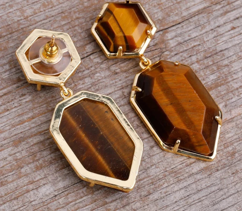 Trendy Gem Stone Dangle Earrings For Women Fashion Bold Lapis Obsidian Amethysts Crystal Stud Earring Natural Stone Jewelry