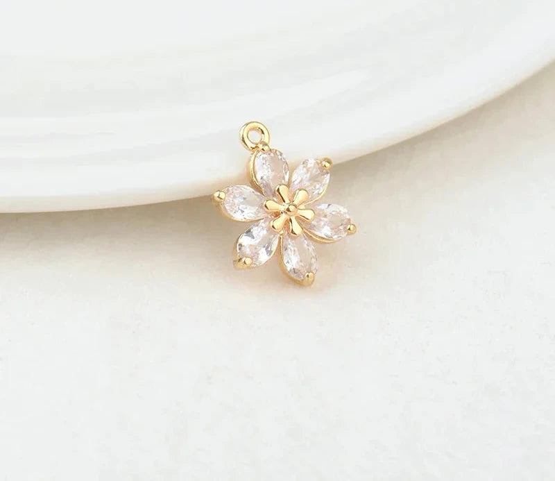 (908)  18.5*13.5MM 24K Gold Color Brass with Zircon Flower Charms Pendants High Quality Diy Jewelry Findings Accessories