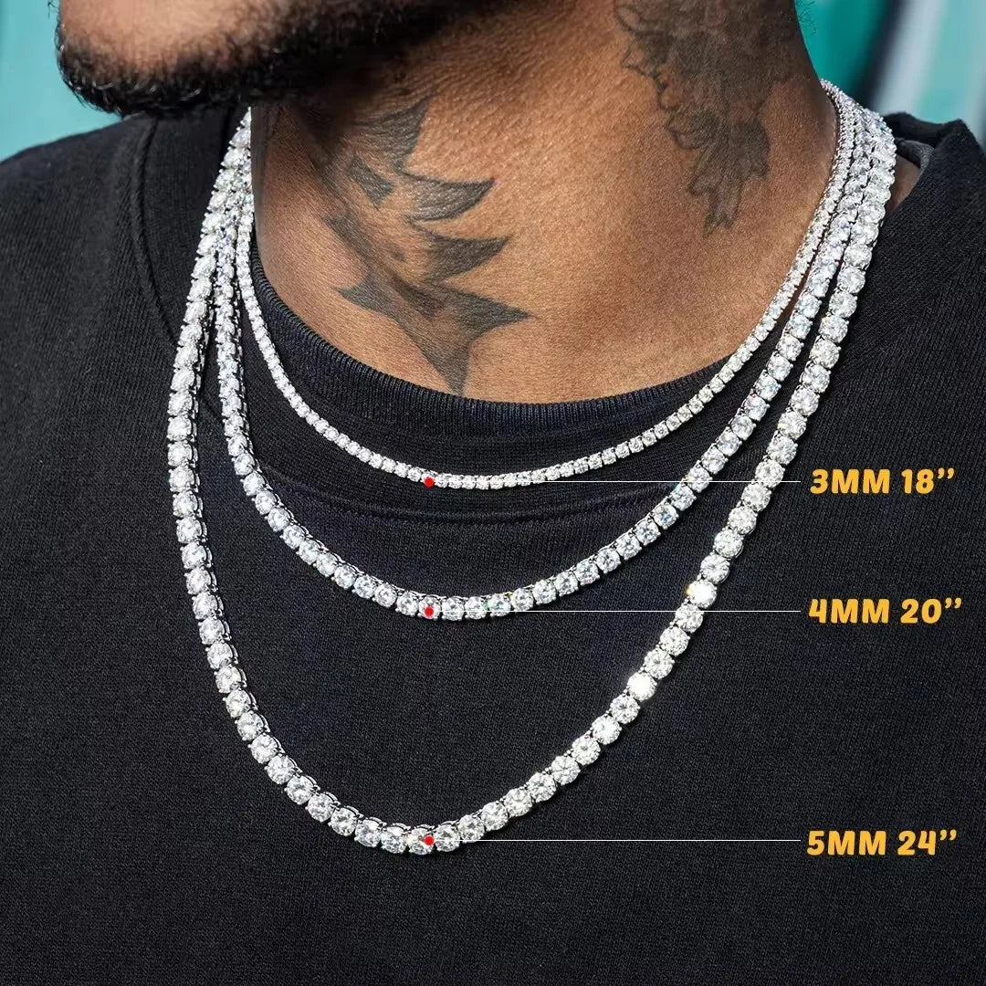Hiphop Jewelry D VVS1 Width 2-6.5mm 925 Sterling Silver with GRA Fine Necklace for Women Moissanite Tennis chain Necklace