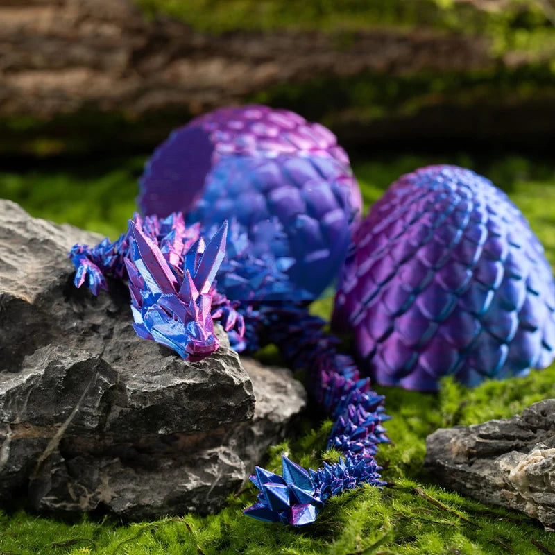 3D Printed Gem Dragon Egg Rotatable Articulated Dragons Toys Desktop Craft Ornament Gifts for Kids Office Home Table Decor