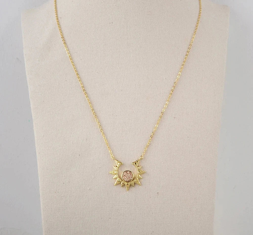 16" Natural Agates Titanium Druzy Pendant Necklace Drusy Golden Plated Long Chain Statement Jewelry Gifts