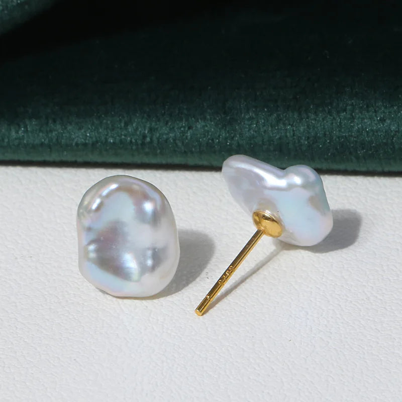 hot 925 Sterling Silver 7-8mm Real Freshwater Pearl  white Grey Black purple Natural  stud Earrings for 1 pair