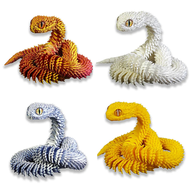 3D Printed Snake Model Viper Snake Figurine Movable Joint Simulation Toys Creative Desktop Car Ornaments Colorful Crafts