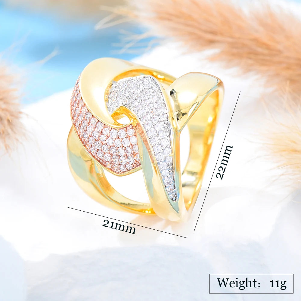 Crossover Luxury Statement Stackable Ring For Women Wedding Cubic Zircon Engagement Dubai Punk Bridal Top Finger Rings