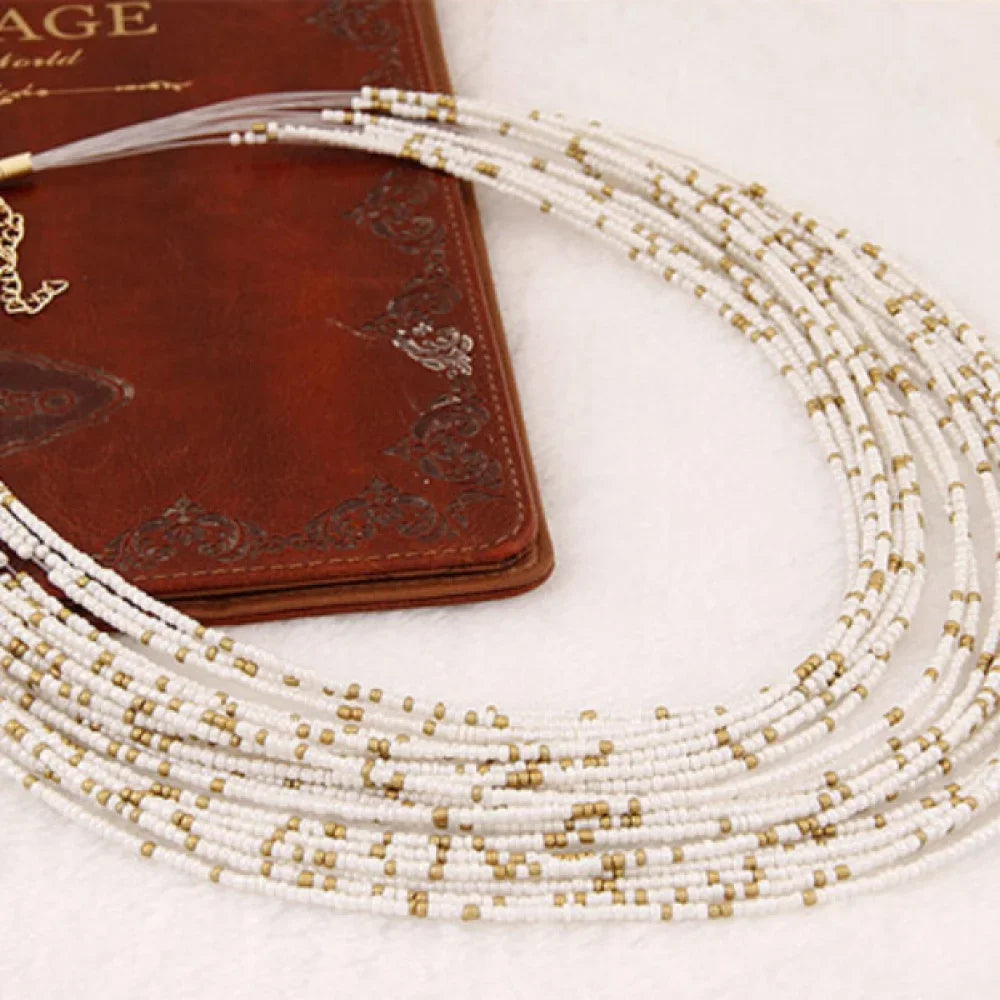 New fashionable personality Bohemian necklace long chain rice beads multi-layer necklace for women jewelry accessories wholesale
