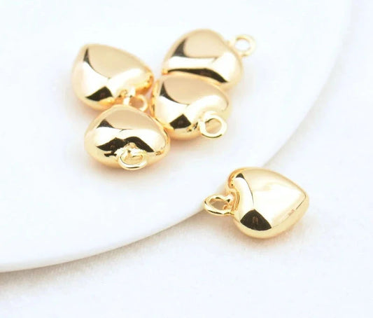 (3857) 18x20x10MM Hole 2MM 24K Gold Color Brass Heart Beads Charms Pendants High Quality Diy Jewelry Findings Accessories