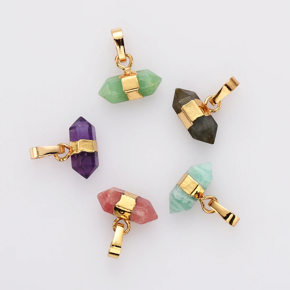 Natural Hexagonal Stone Pendant Rose Quartzs Amethysts Amazonite Mineral Healing Reiki Charm DIY Necklace Making for Women