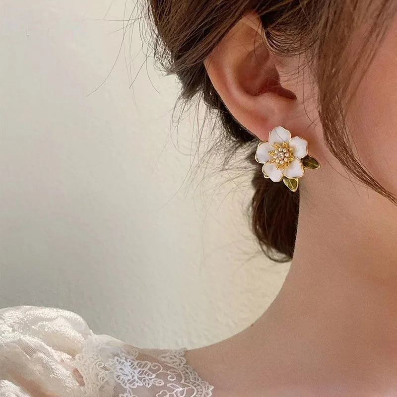 925 Silver Needle Crystal Pearl Leaf Flower Earrings For Women Jewelry 2024 Trending New Fresh Rural Style Stud Earrings Gift