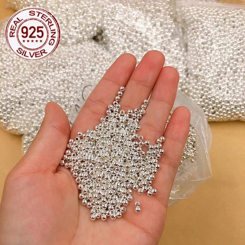 925 Sterling Silver Loose Beads 2/3/4mm Round Spacer Beads for Jewelry Making Findings Bracelet Necklace Accessories