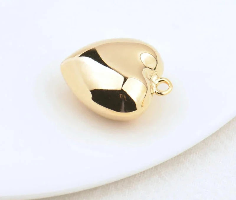 (3857) 18x20x10MM Hole 2MM 24K Gold Color Brass Heart Beads Charms Pendants High Quality Diy Jewelry Findings Accessories