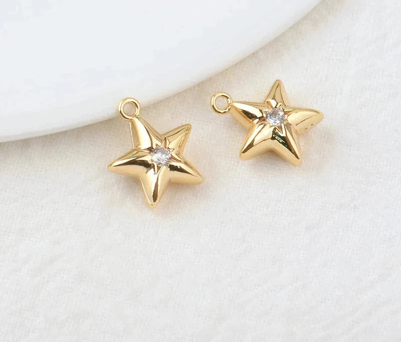 (203) 10x15MM 24K Gold Color Plated Brass with Zircon Star Charms Pendants High Quality Jewelry Findings Earrings Accessorie