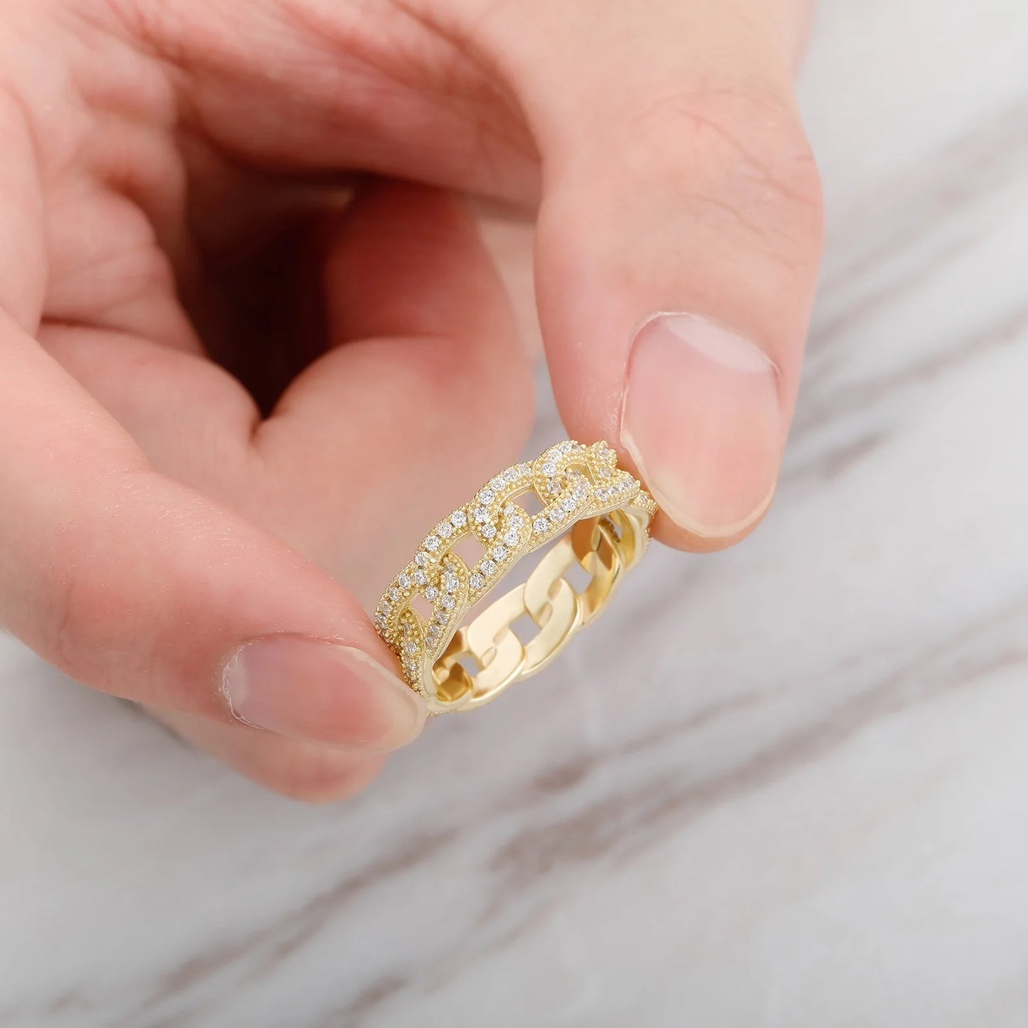 6mm Iced 3A Zircon Cuban Link Ring s925 Hiphop Jewelry Cubic Zirconia Miami Cuban Chain Ring Party Birthday Gift