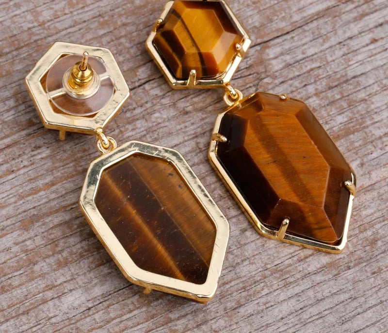 Trendy Gem Stone Dangle Earrings For Women Fashion Bold Lapis Obsidian Amethysts Crystal Stud Earring Natural Stone Jewelry