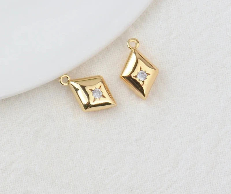 (203) 10x15MM 24K Gold Color Plated Brass with Zircon Star Charms Pendants High Quality Jewelry Findings Earrings Accessorie