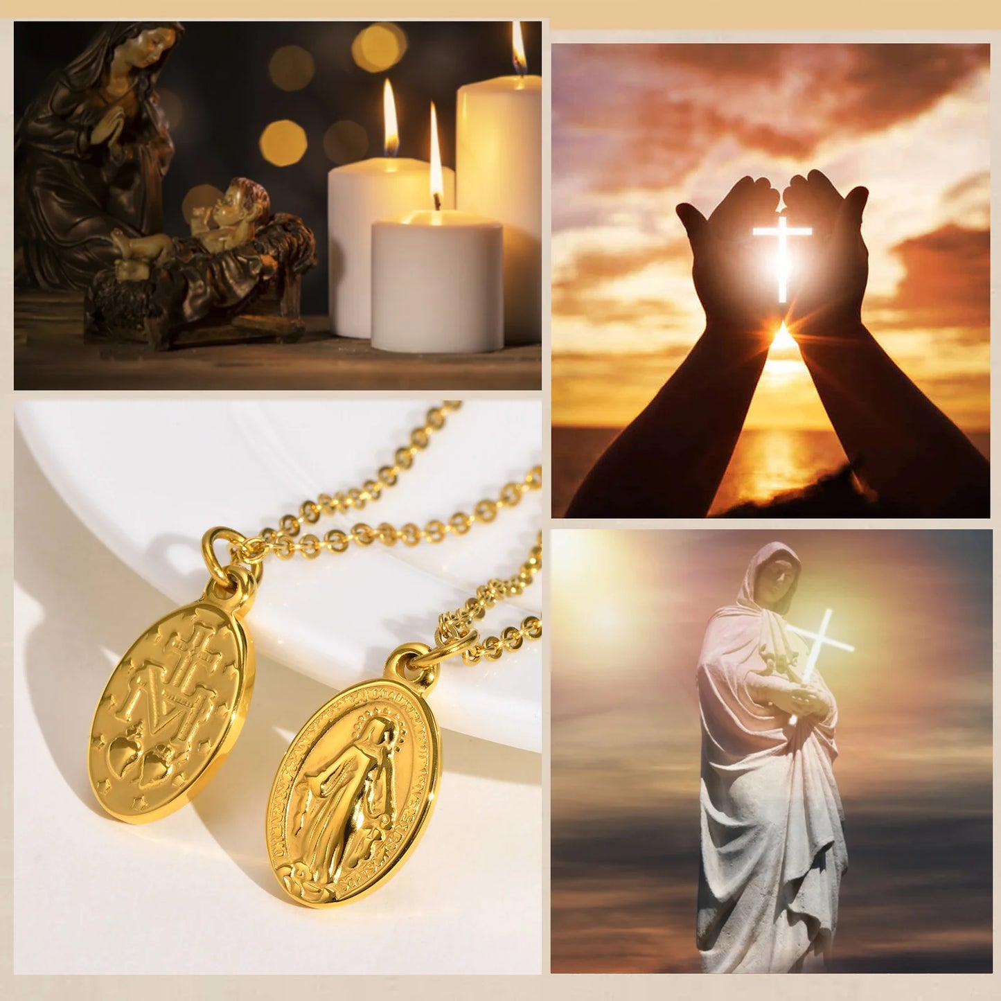 Women Necklace Virgin Mary Guadalupe Charm Pendant, Stainless Steel Jewelry