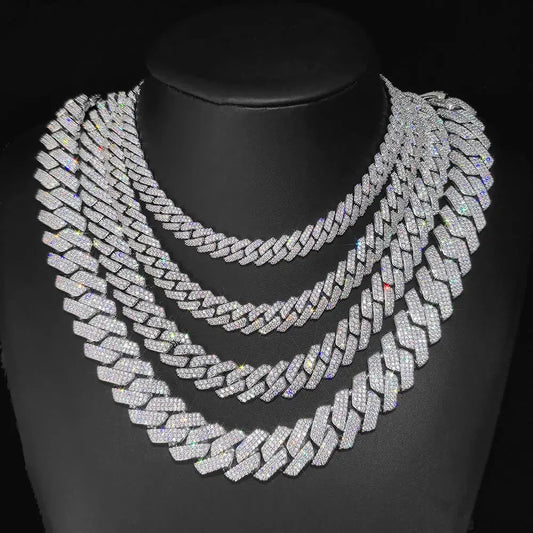 Hip Hop Cuban Link Chain Necklace Silver/18k Gold Plated 10/12/14/15/20mm Iced Out Diamond CZ Gift for Him/Her