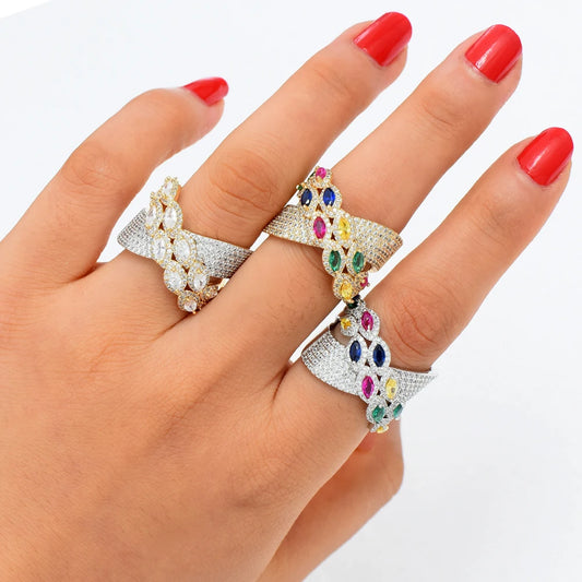 Luxury Bagutte Cut Bold Rings with Zirconia Stones 2025 Women Engagement Party Jewelry High Quality