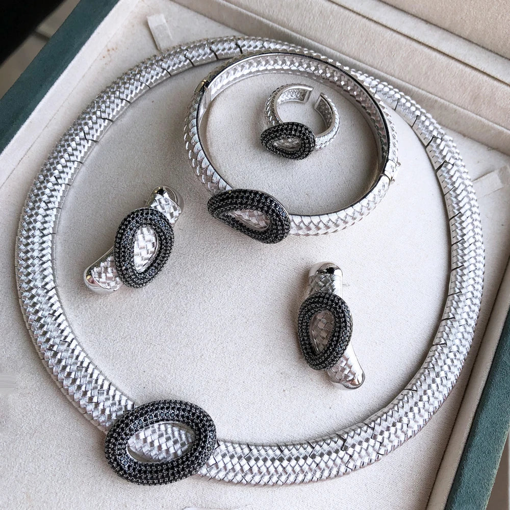 4PCS Leaf Flower Luxury African Jewelry Sets For Women Wedding Party Naija Bride Necklace Dubai Bridal Dress Jewelry