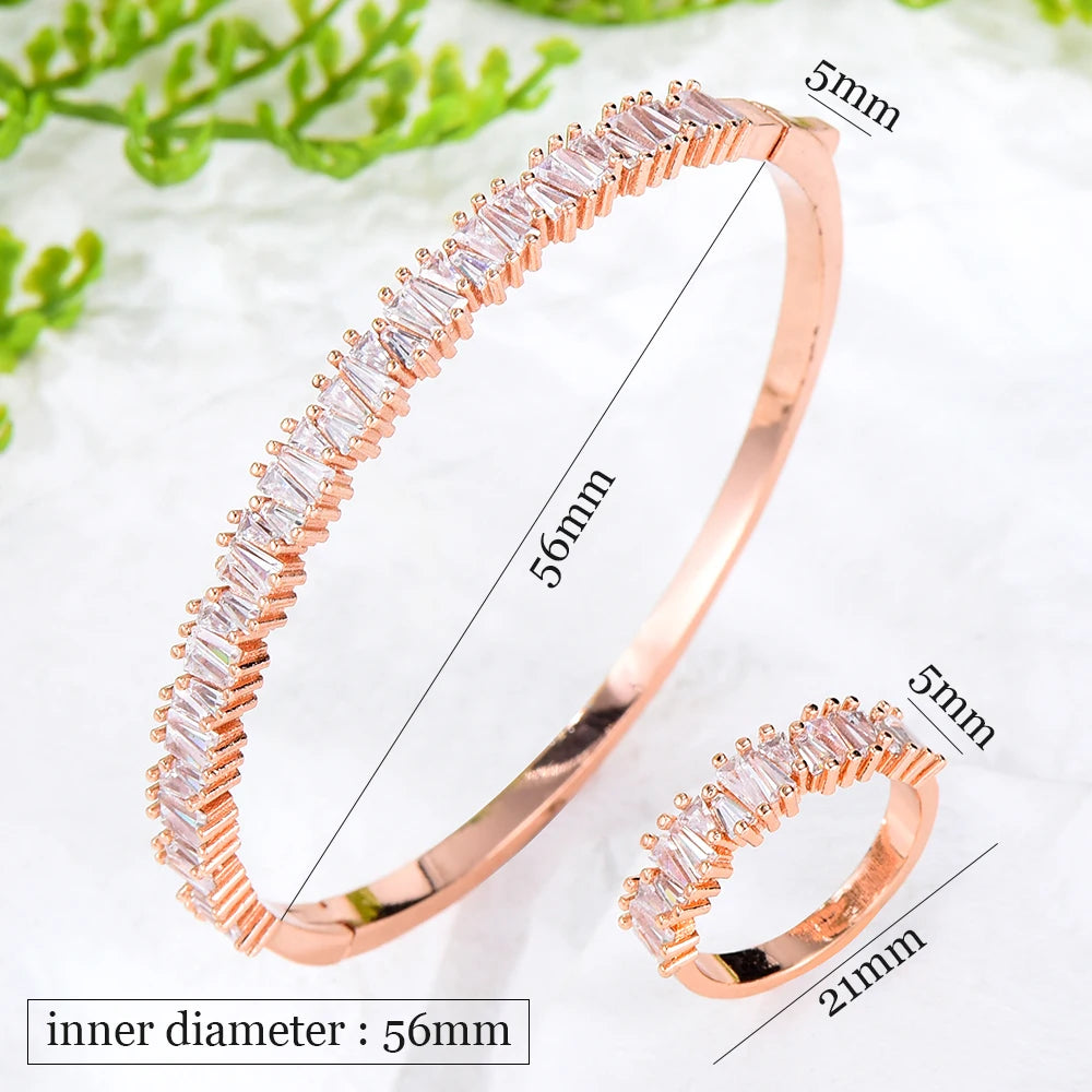 Trend DUBAI CZ Bangle Ring Set For Women Wedding PARTY Baguette Cut Zirconia AFRICAN Bridal Jewelry Sets BOHO