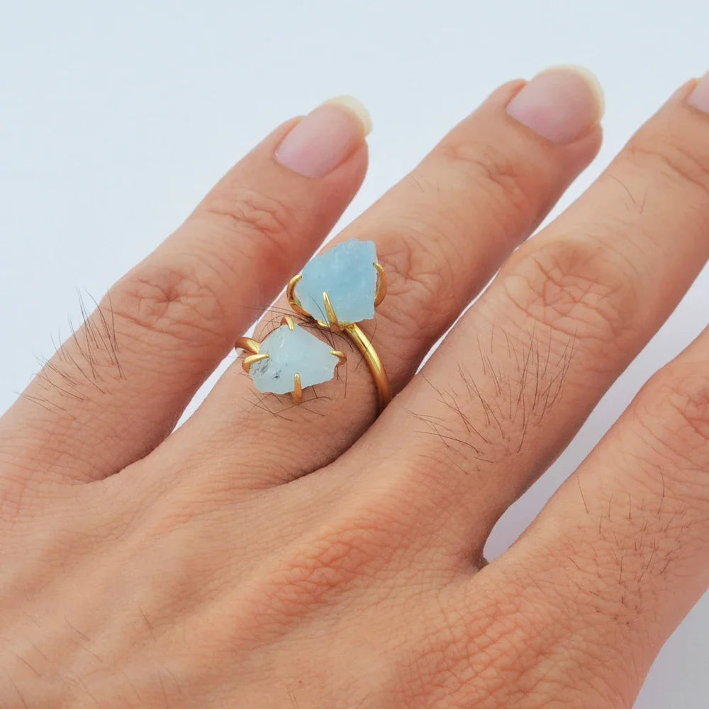 Freeform Quartz Claw Ring Irregularities Natural Stone for Women Fashion Drusy Gems Golden Plated Jewelry Party Rings
