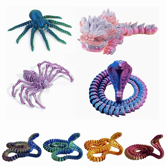 3D Printed Models Spider Octopus Snake Figurine Movable Joint Simulation Toys Creative Desktop Ornaments Toy Colorful Crafts