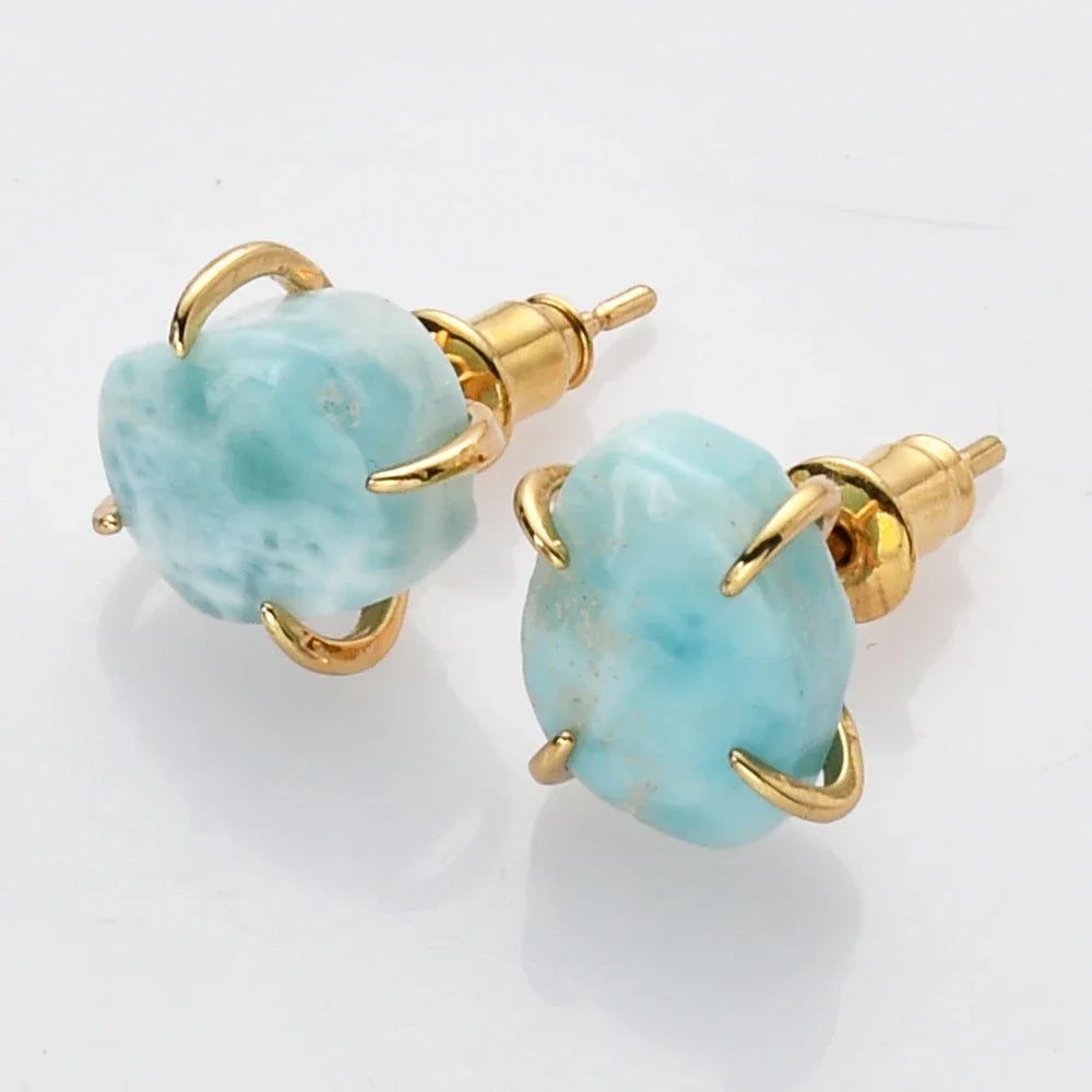 Unique Irregular Natural Stone Stud Earrings Golden Plated Rhodochrosite Claw Earring For Women Crystal Jewelry Gifts