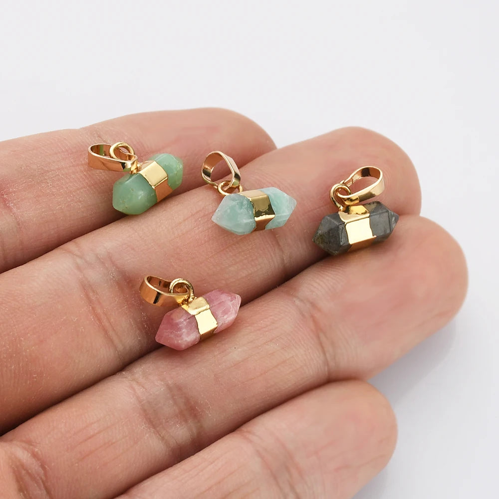 Natural Hexagonal Stone Pendant Rose Quartzs Amethysts Amazonite Mineral Healing Reiki Charm DIY Necklace Making for Women